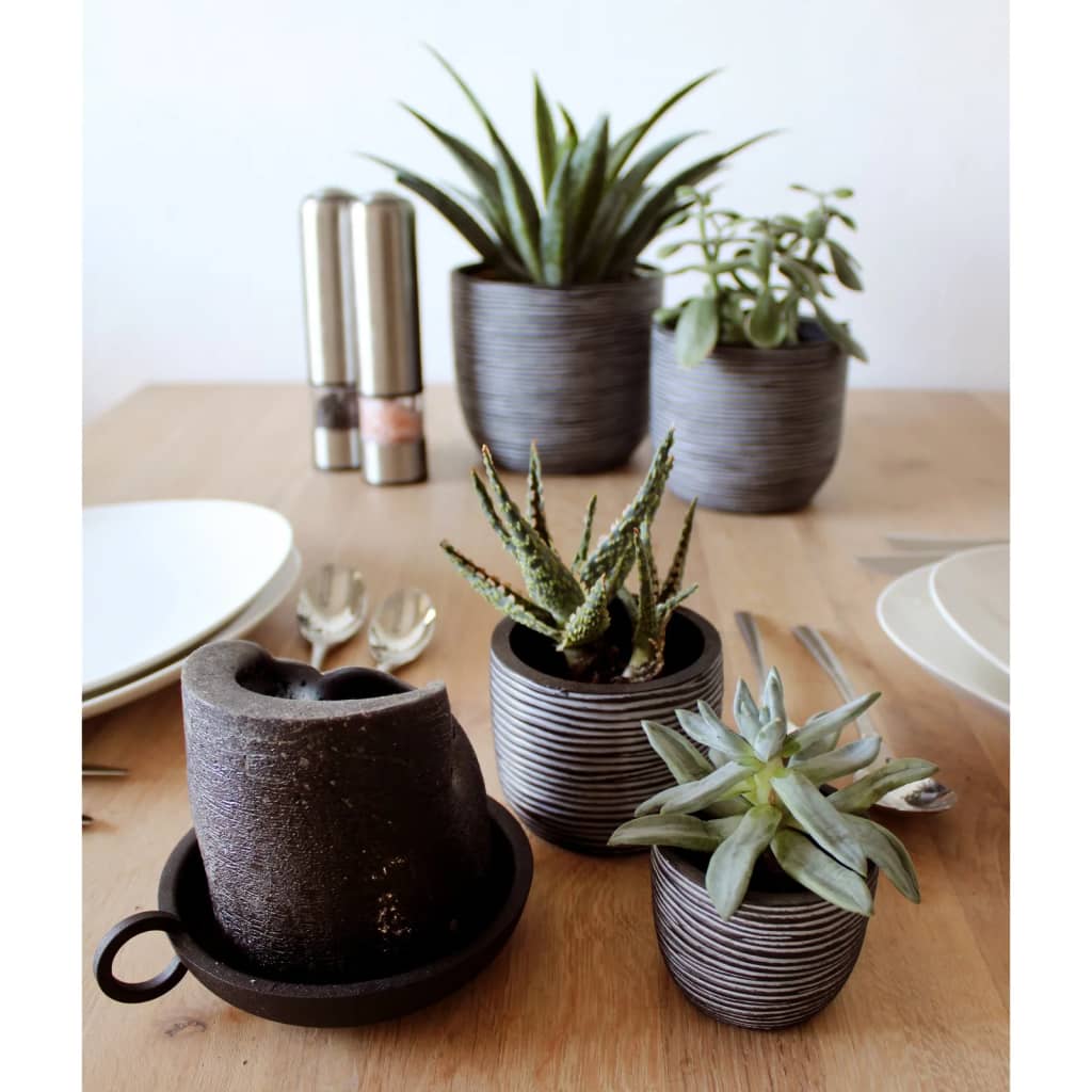 Pot de fleurs de 4 pièces Capi Set Nature Rib anthracite Colore