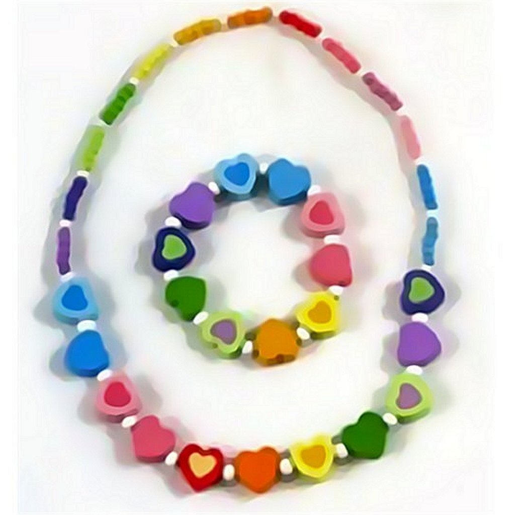 Simply for kids collier de perles en bois + bracelet coeur