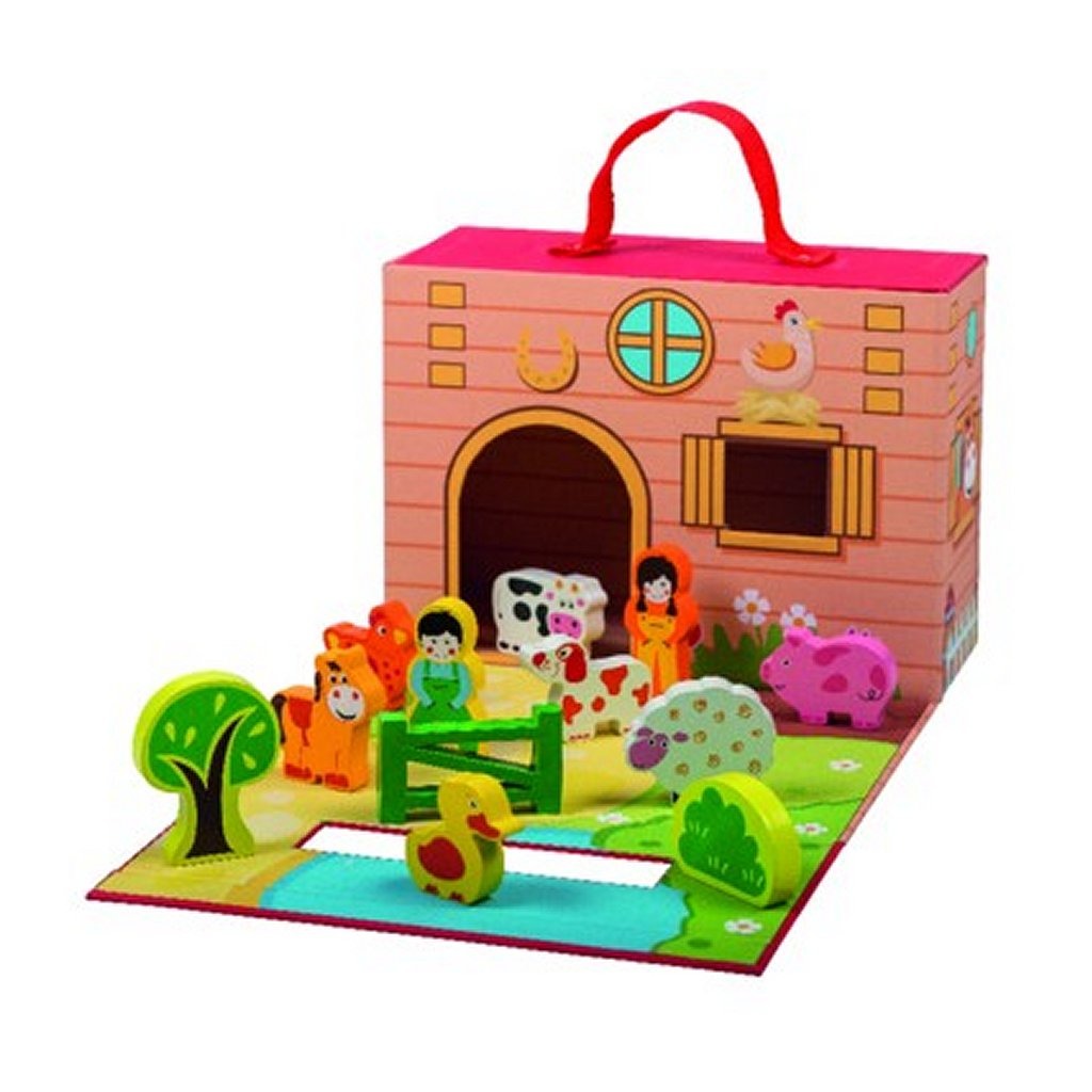 Simply for Kids Simply For Ferme avec animaux en bois 12 pièces