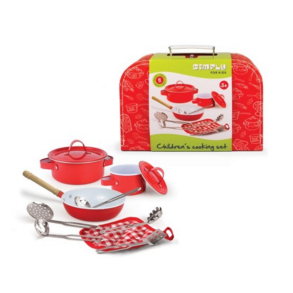Ensemble de cuisine en métal Simply for Kids dans un coffret rouge, 11 pièces