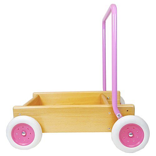 Chariot à pousser en bois Van Bueren avec support de marche en cuir naturel