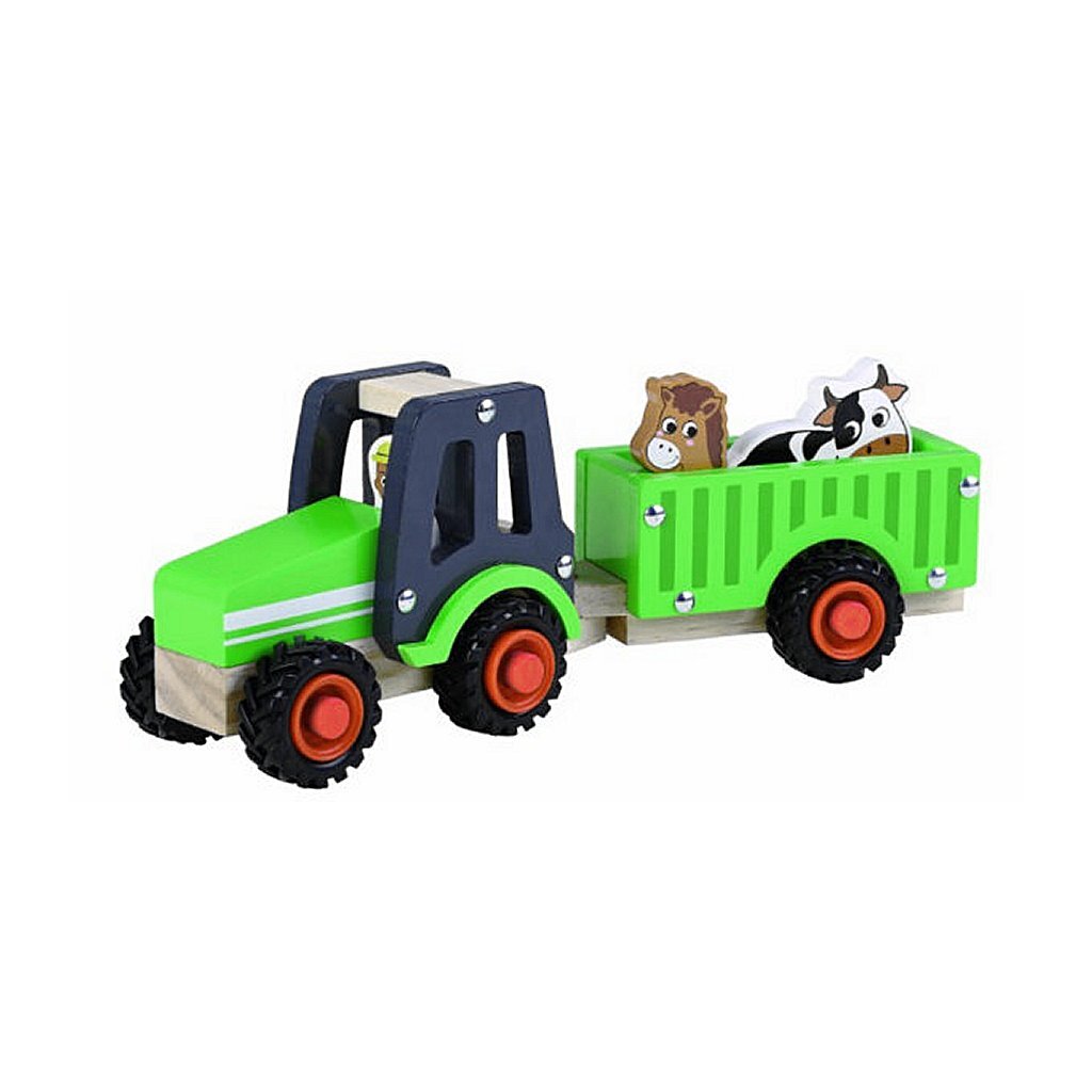 Simplement pour les enfants tracteur + remorque en bois et animaux