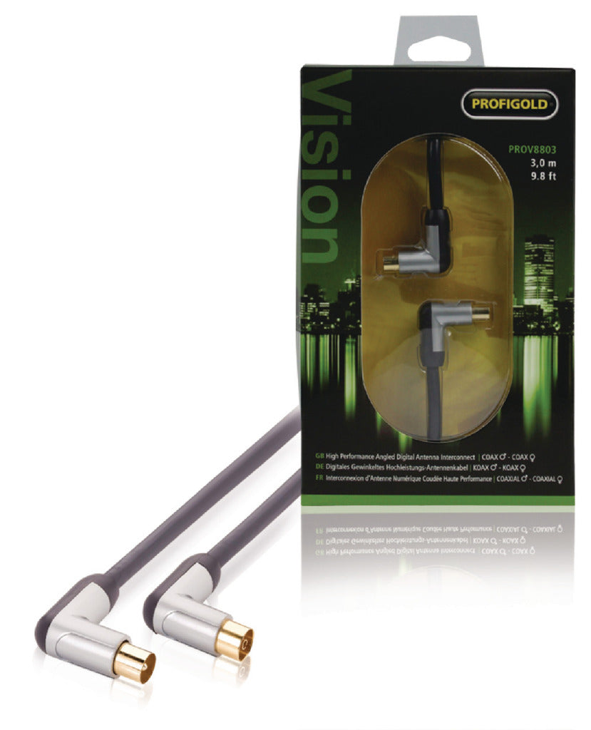 Profigold profigold prov8803 câble coaxial mâle coudé femelle coudé 3,00 m noir