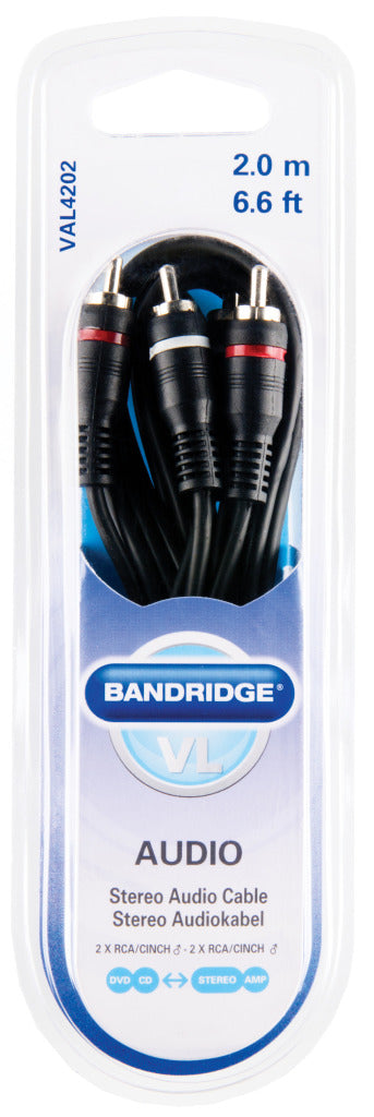 Bandridge val4202 câble audio stéréo 2x RCA mâle - 2x RCA mâle 2,00 m noir