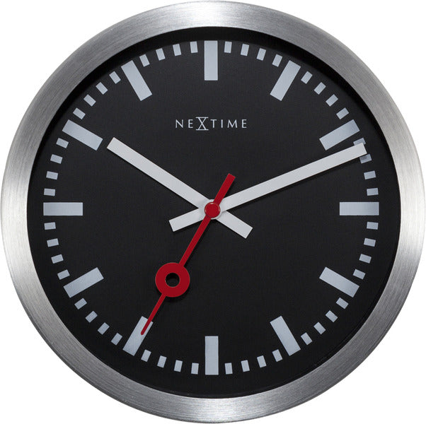 Nexttime ne-3998stzw horloge murale #039;station #039; oslash;19 cm, aluminium brossé noir