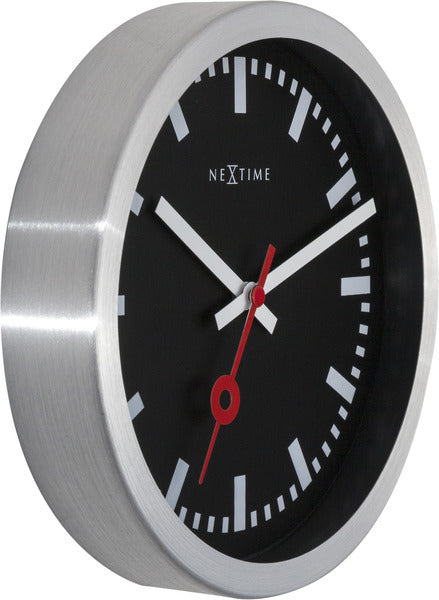 Nexttime ne-3998stzw horloge murale #039;station #039; oslash;19 cm, aluminium brossé noir