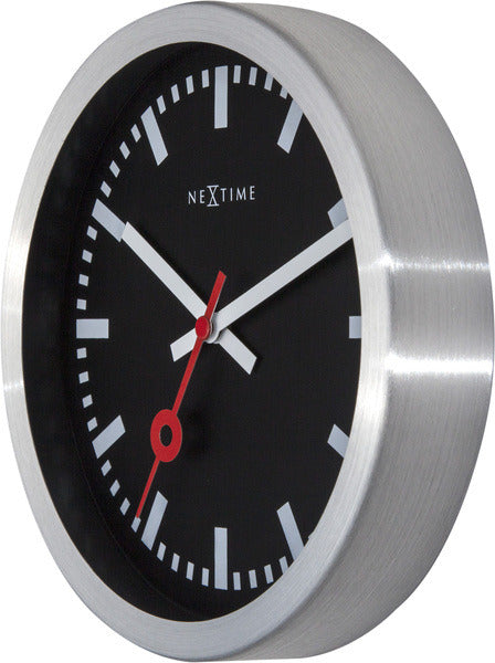 Nexttime ne-3998stzw horloge murale #039;station #039; oslash;19 cm, aluminium brossé noir