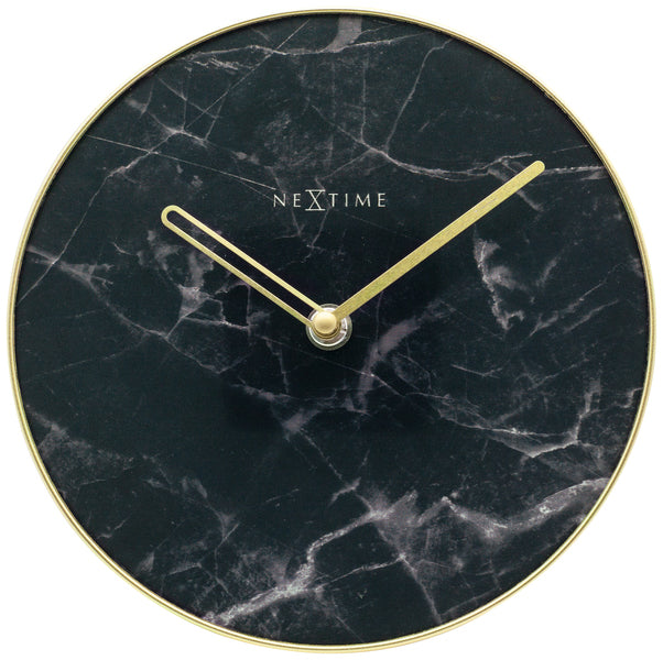 Nexttime ne-5222zw horloge de table table en marbre dia 20cm verre noir