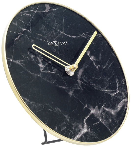 Nexttime ne-5222zw horloge de table table en marbre dia 20cm verre noir
