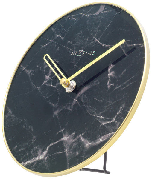 Nexttime ne-5222zw horloge de table table en marbre dia 20cm verre noir