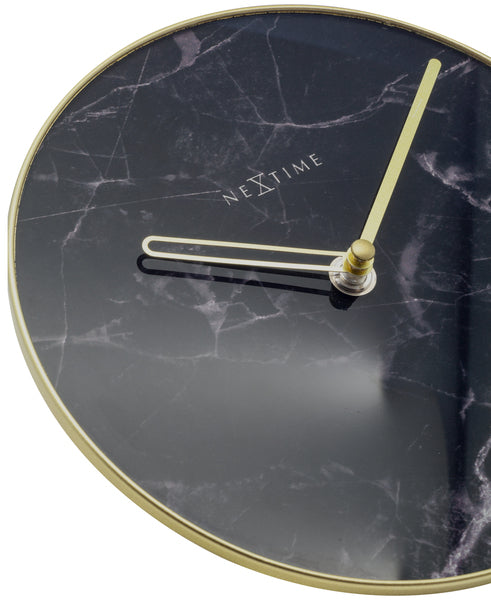 Nexttime ne-5222zw horloge de table table en marbre dia 20cm verre noir