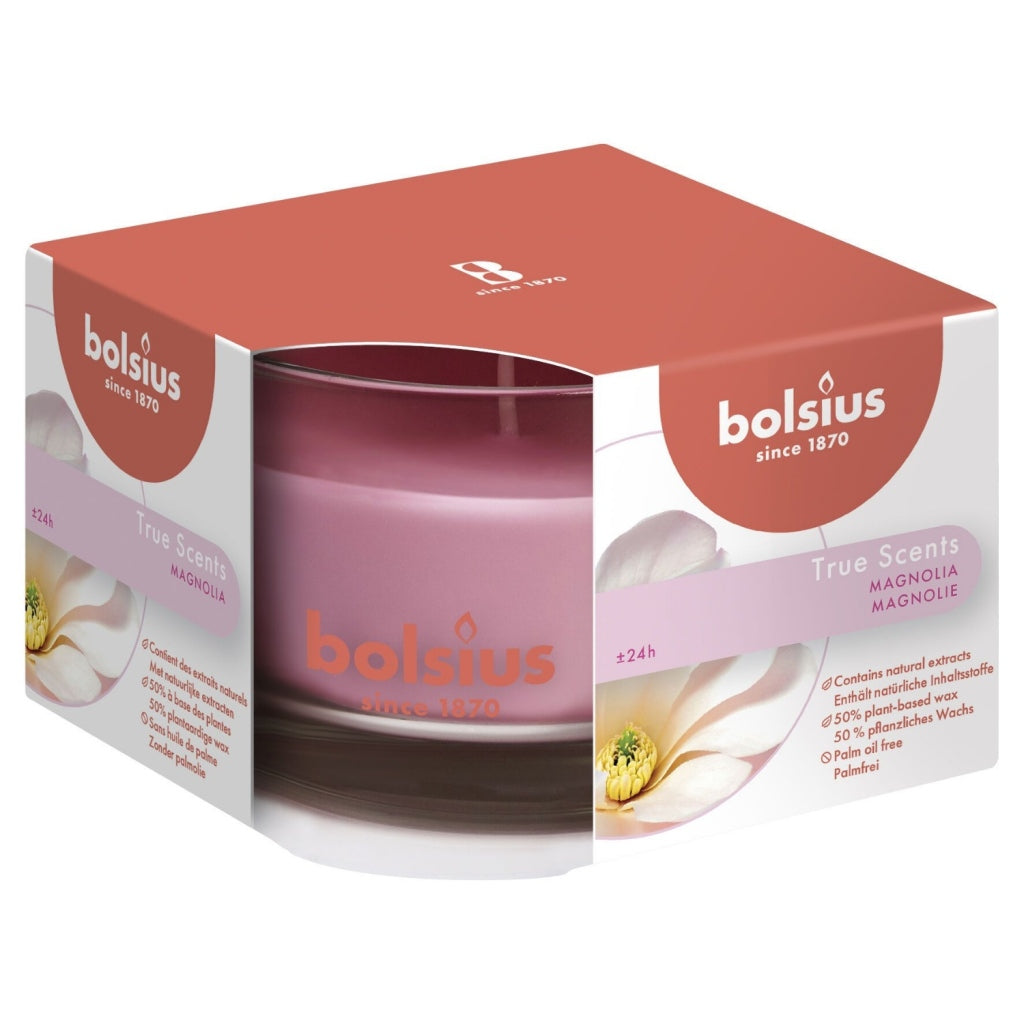 Bolsius true fragrances bougie parfumée magnolia en verre 6,3x9 cm 40 heures de combustion
