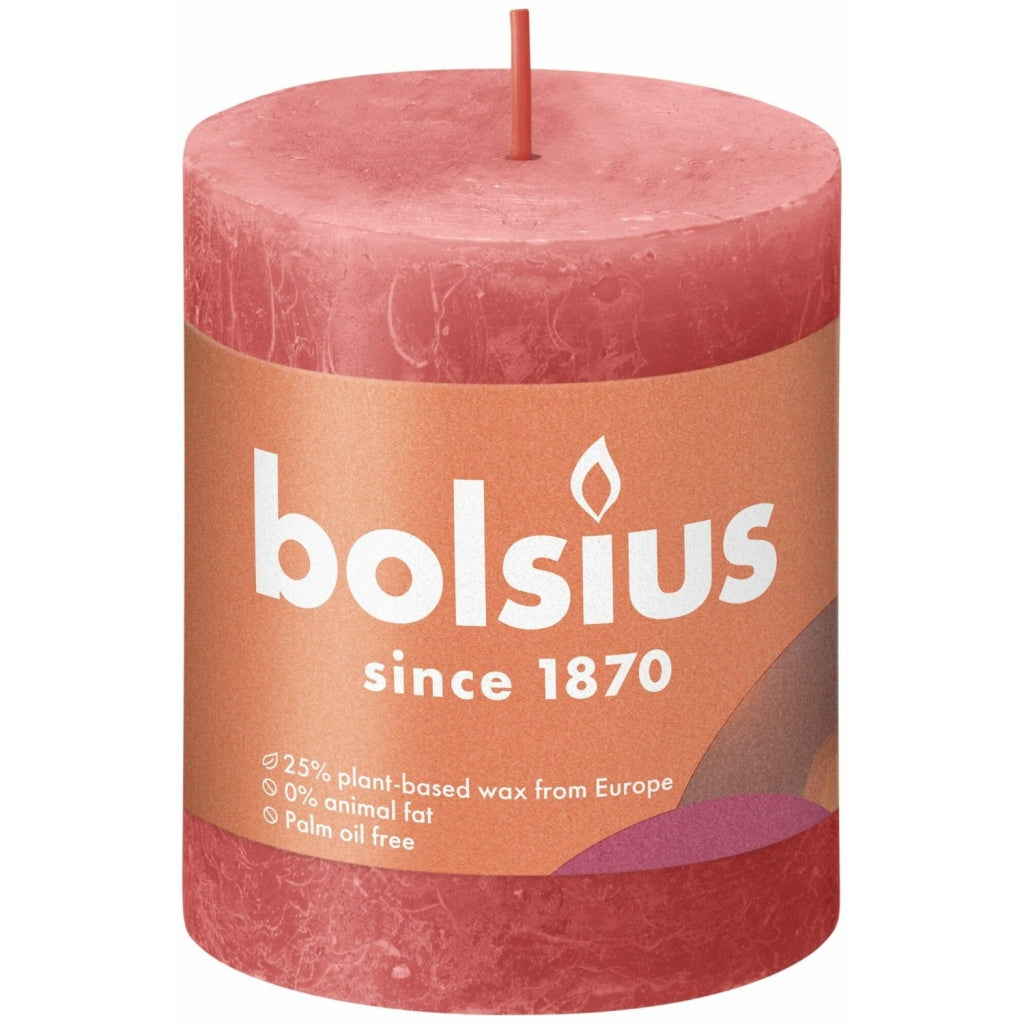 Bougie pilier Bolsius rustique 8 x 6,8 cm rose fleuri | 4 pièces
