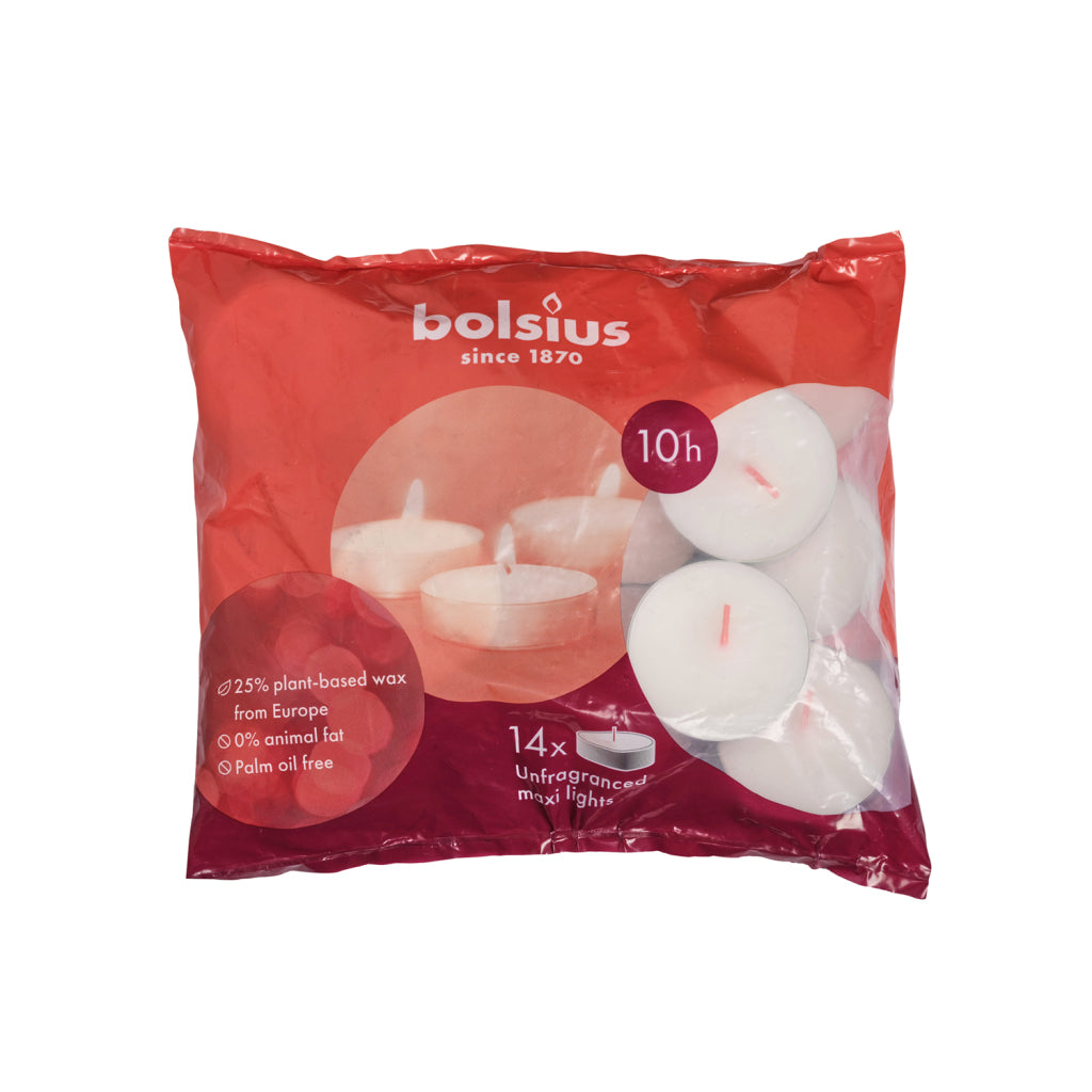 Bolsius maxi lumières 10 heures, 14 pièces blanches