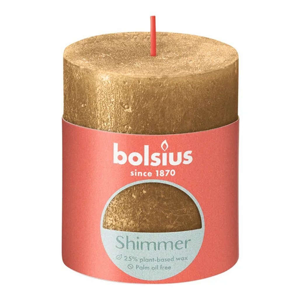 Bougie pilier Bolsius scintillante 8x6,8 cm or