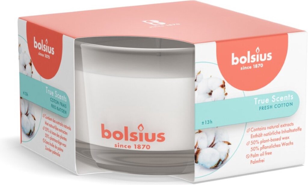 Verre parfumé Bolsius 50 80 ts coton frais
