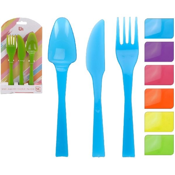 Excellent ensemble de couverts en plastique pour articles ménagers avec 6 couleurs 18 pièces