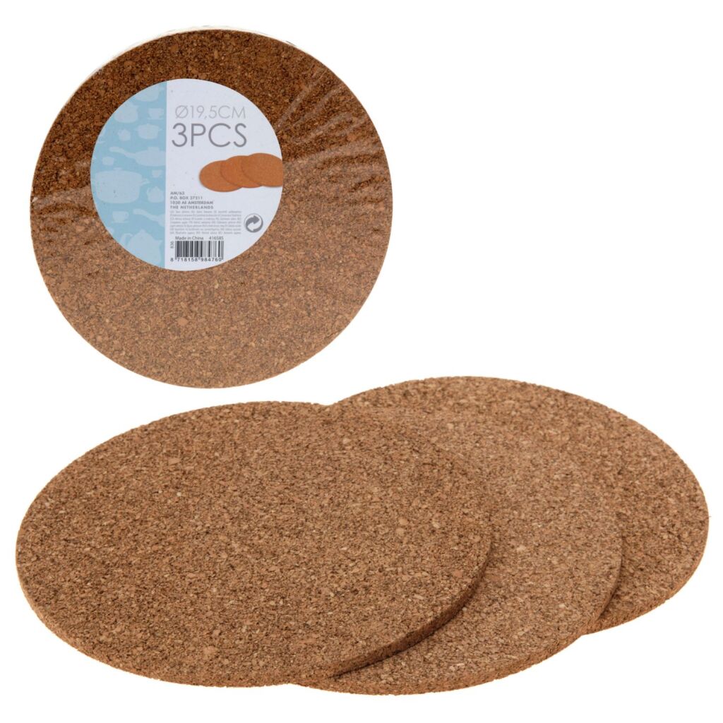 Sous-verres en liège Basic 19,5x0,6 cm 3 pièces