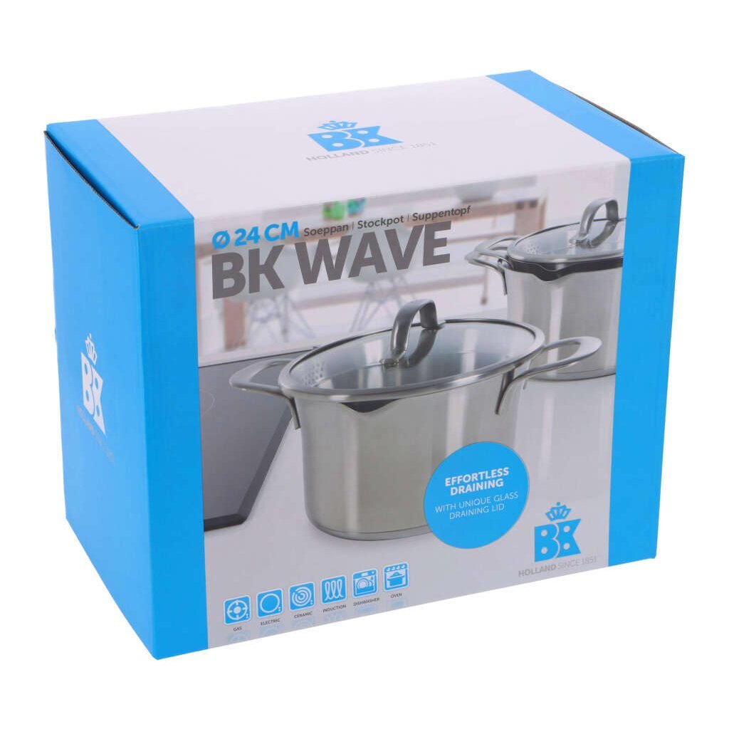 BK BK Wave Marmite 24 cm en acier inoxydable et verre
