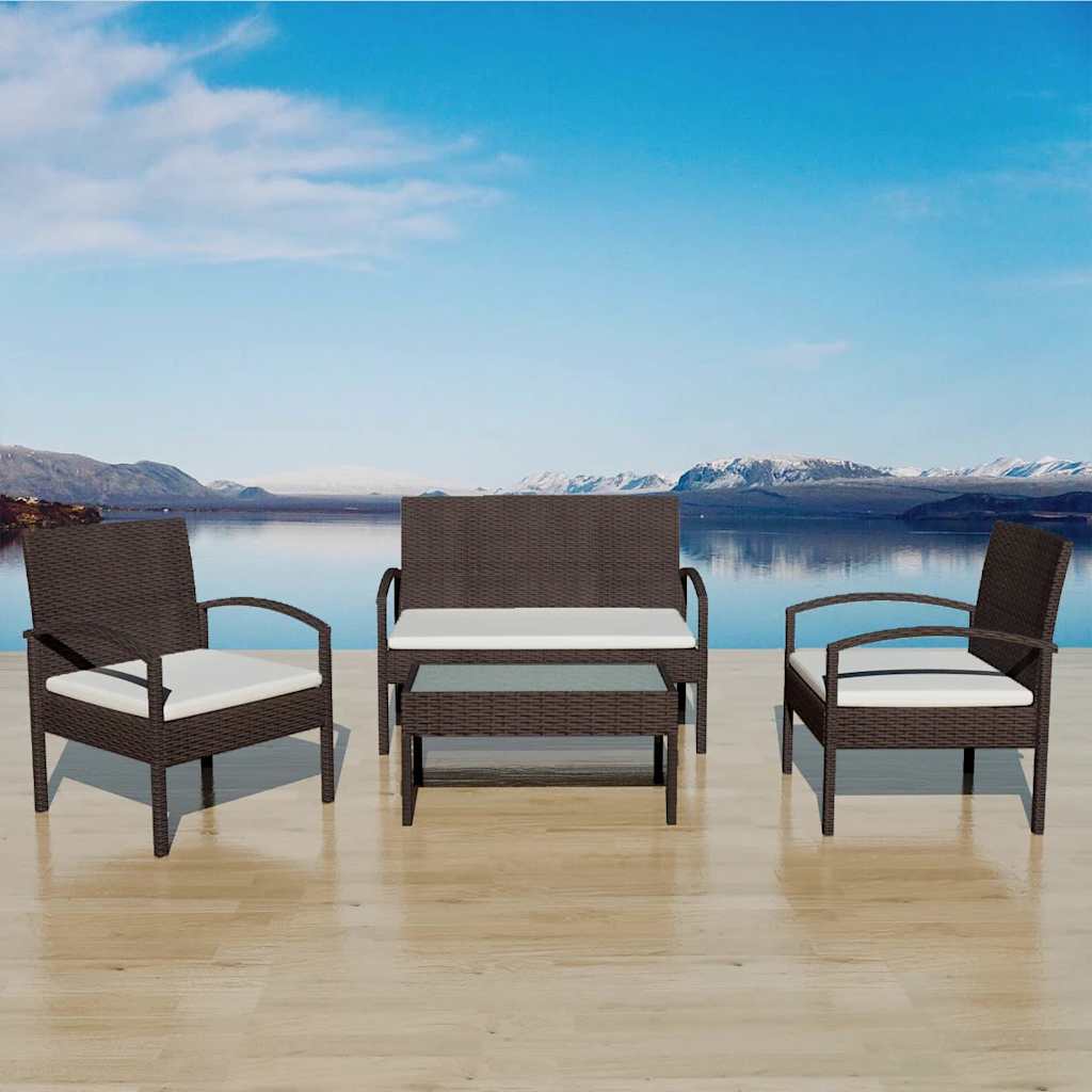 Vidaxl 4-delige loungeset met kussens poly rattan bruin