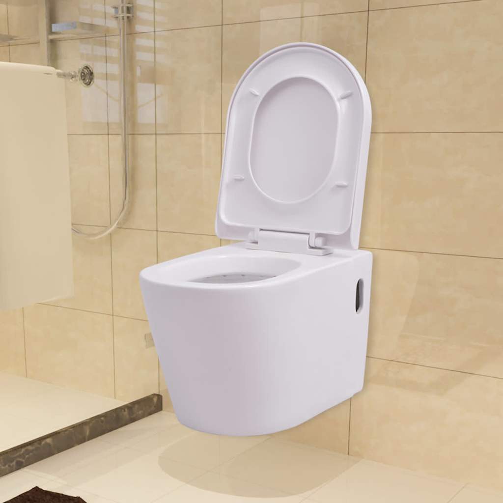 Vidaxl Toilet suspendu en céramique blanc