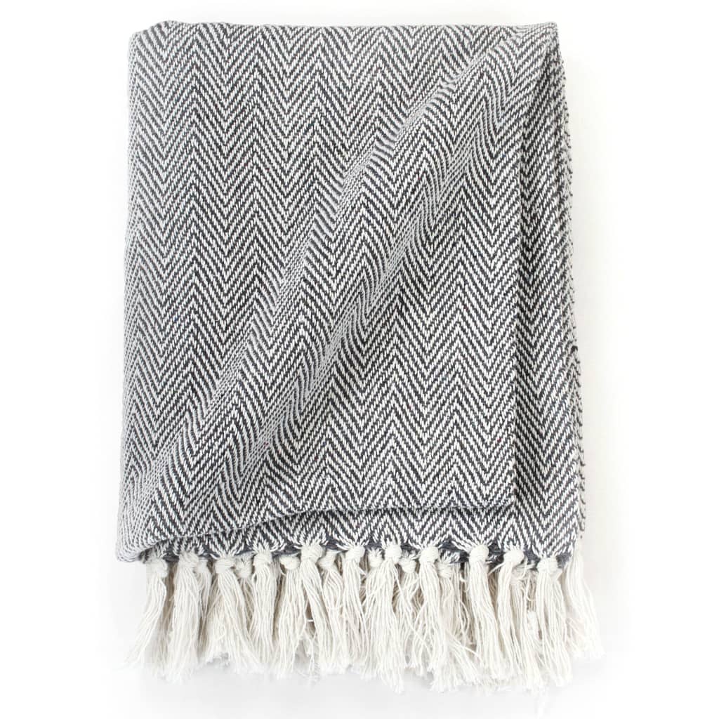 Vidaxl Plaid Herringbone 220x250 cm Coton Navy Bleu