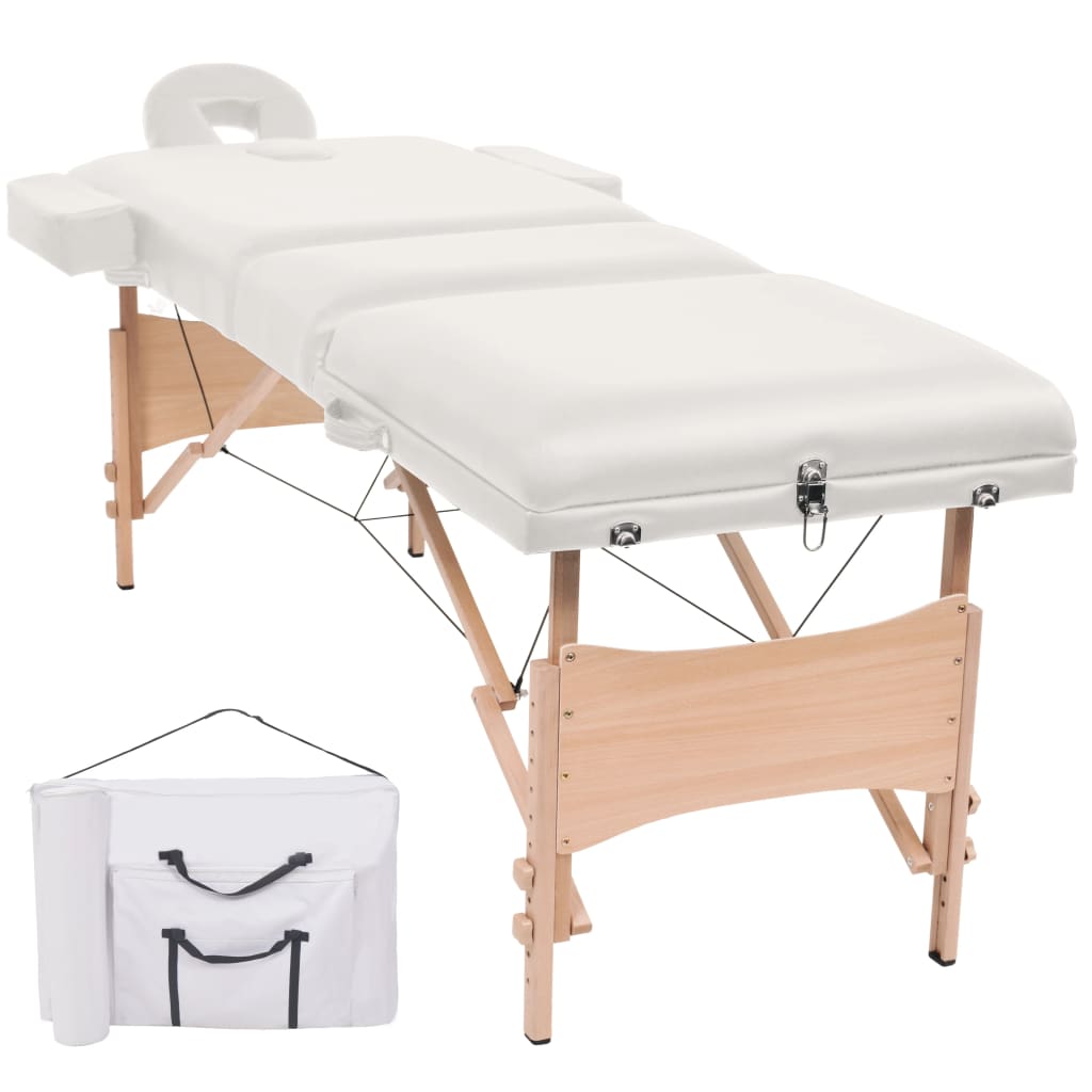 Table de massage vidaxl pliable 3 zones 10 cm d'épaisseur blanc