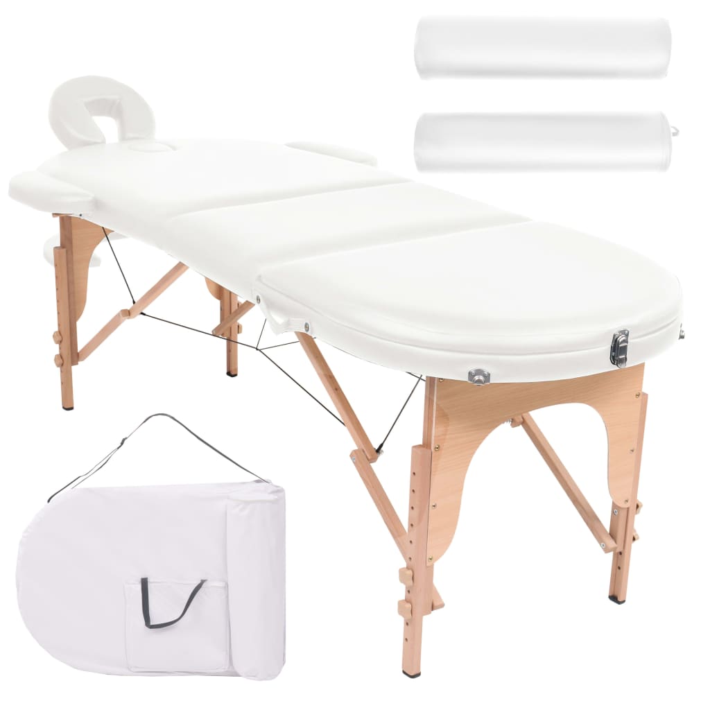 Table de massage Vidaxl pliable de 4 cm d'épaisseur avec 2 boucles blanc ovale