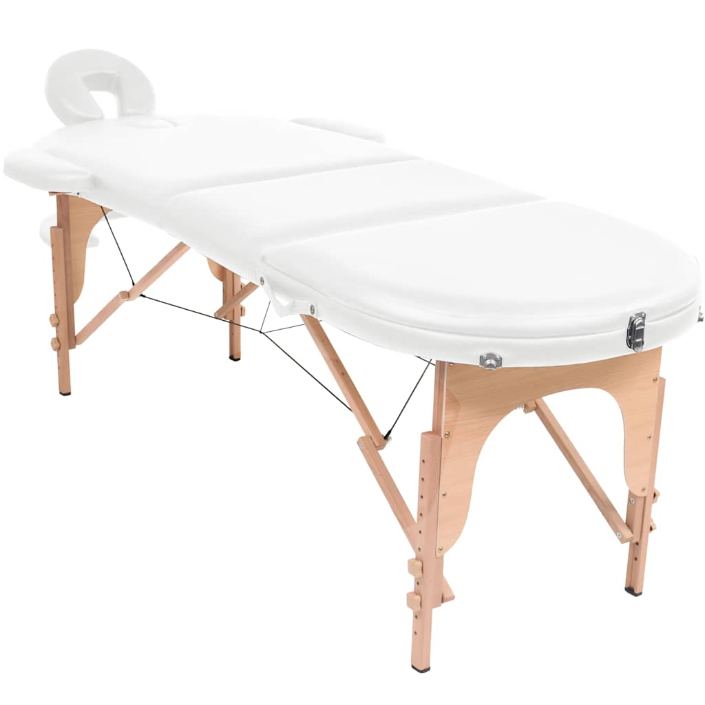 Table de massage Vidaxl pliable de 4 cm d'épaisseur avec 2 boucles blanc ovale
