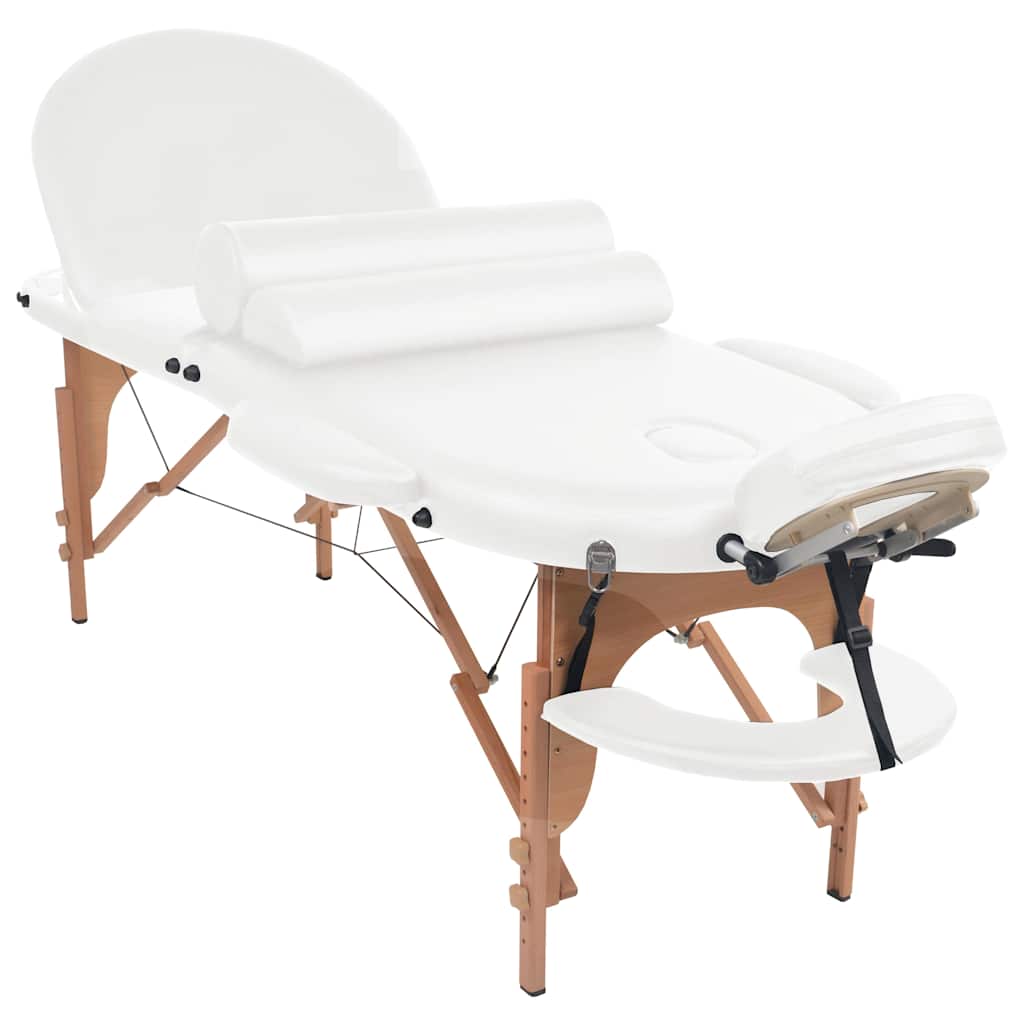 Table de massage Vidaxl pliable de 4 cm d'épaisseur avec 2 boucles blanc ovale