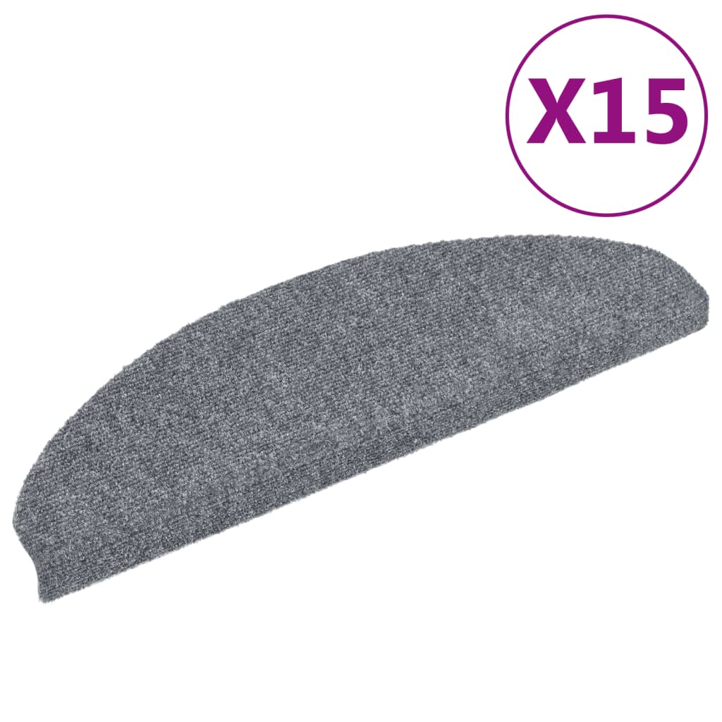 Vidaxl Mat à escalier auto-adhésif 15 pièces 65x21x4 cm Gray clair semi -rinds grandes