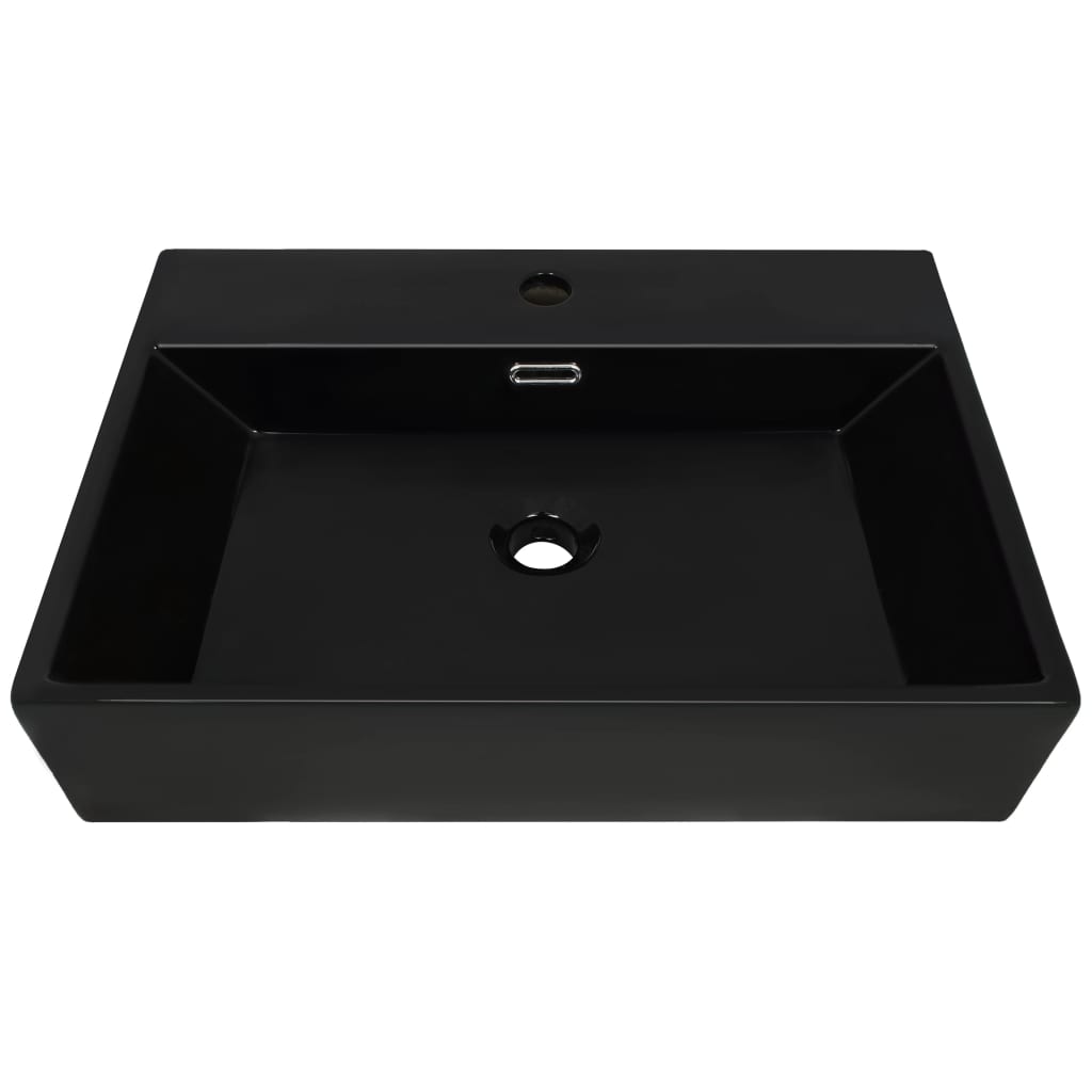 Vidaxl Washingin avec trou du robinet 76x42.5x14,5 cm Black en céramique