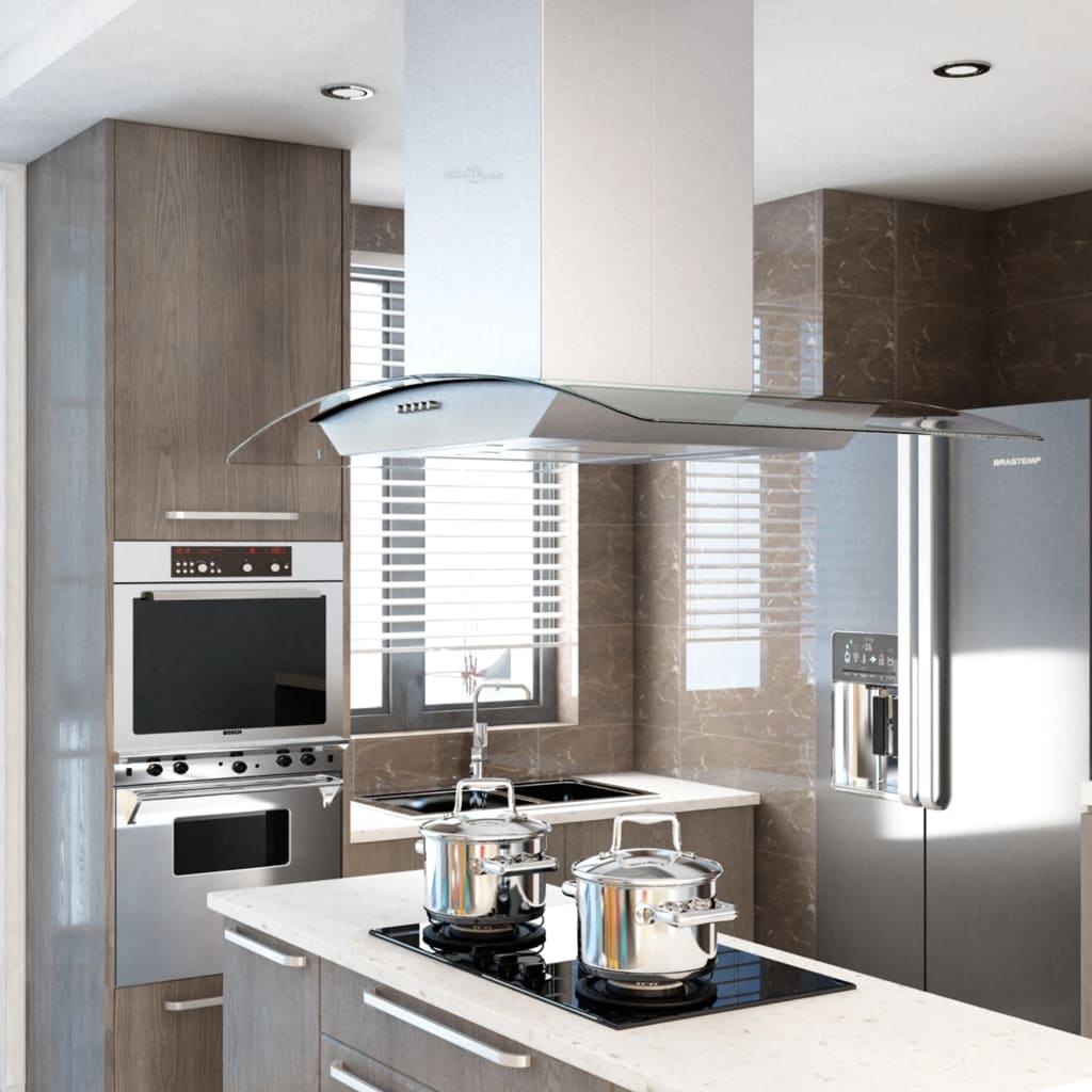 Extracteur de l'île Vidaxl 756 m³ U LED 90 cm en acier inoxydable
