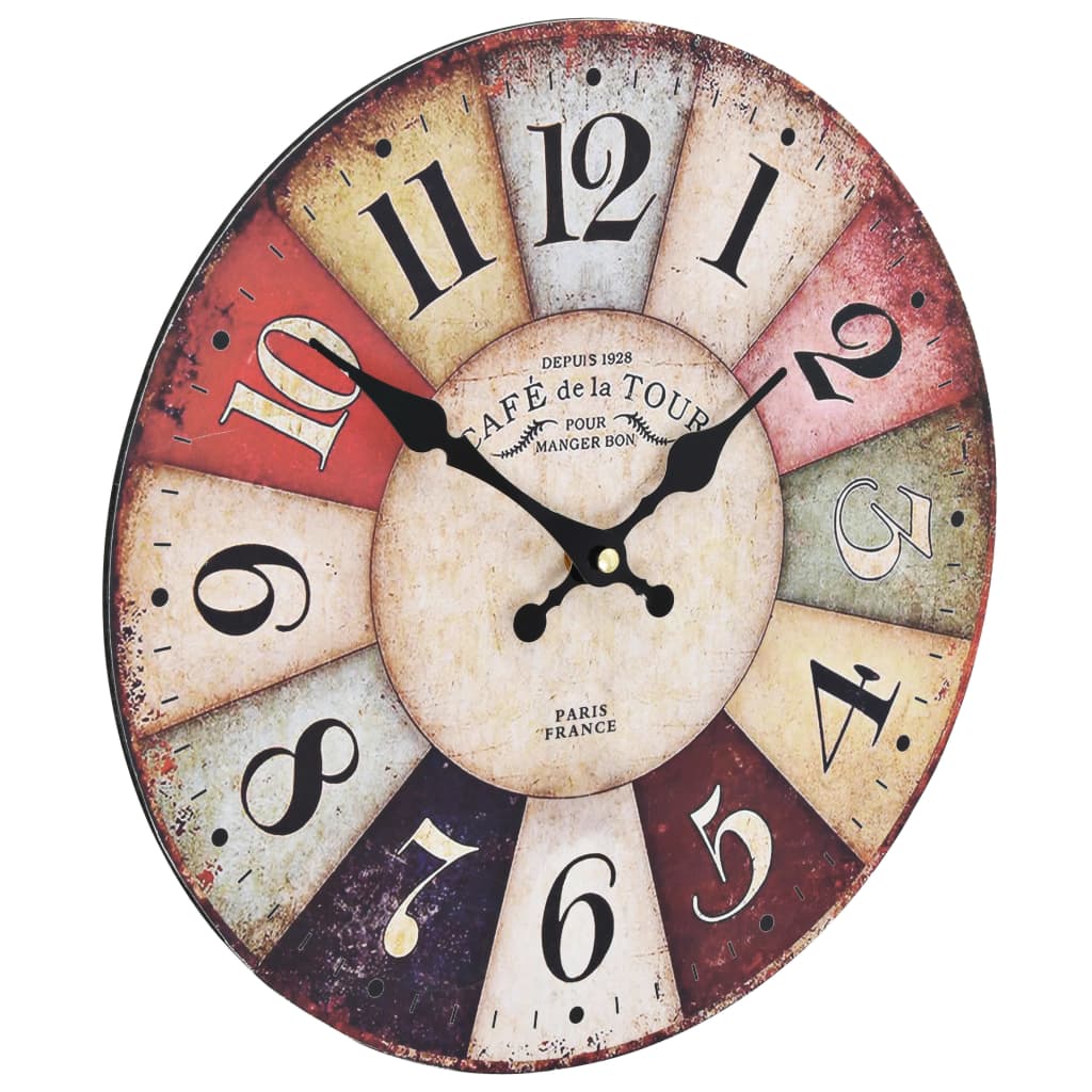 Horloge murale vidaxl style vintage 30 cm multi-colorant