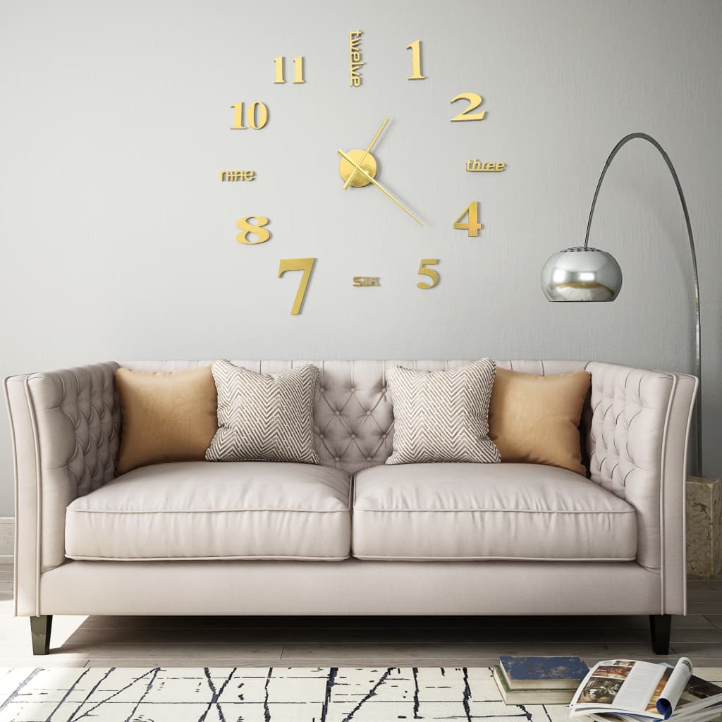 Vidaxl 3D Horloge murale 100 cm xxl coloré en or moderne