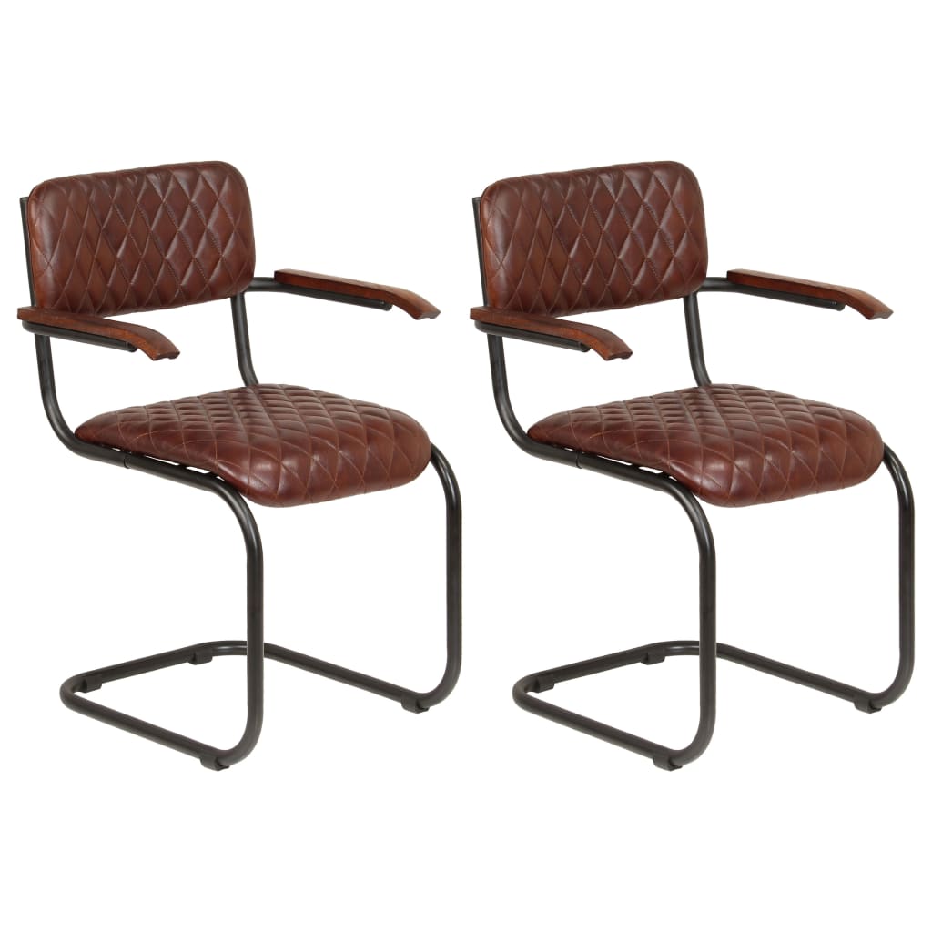 Vidaxl eetkamerstoelen 2 st met armleuningen echt leer bruin