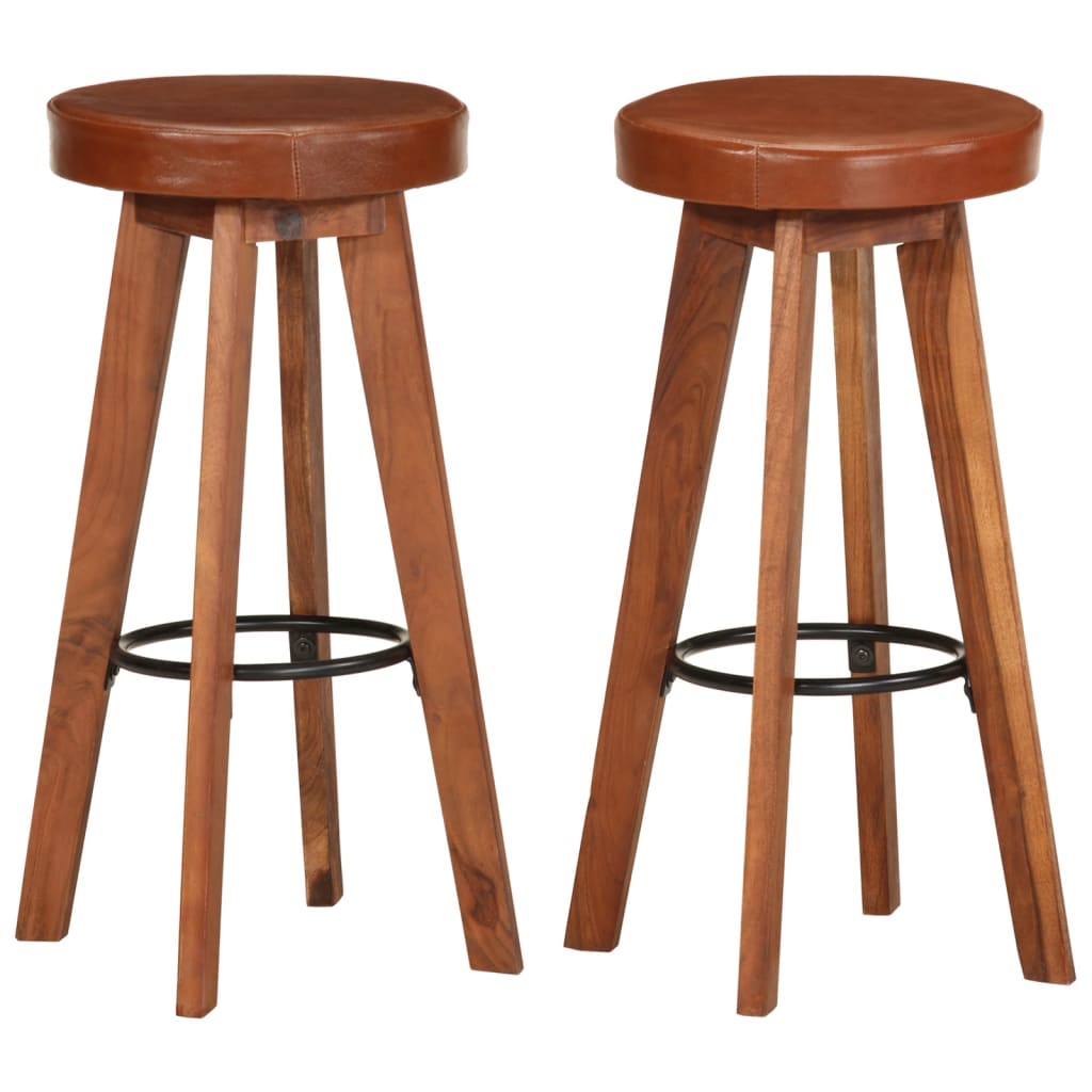 Vidaxl barstoelen 2 st echt leer en massief acaciahout