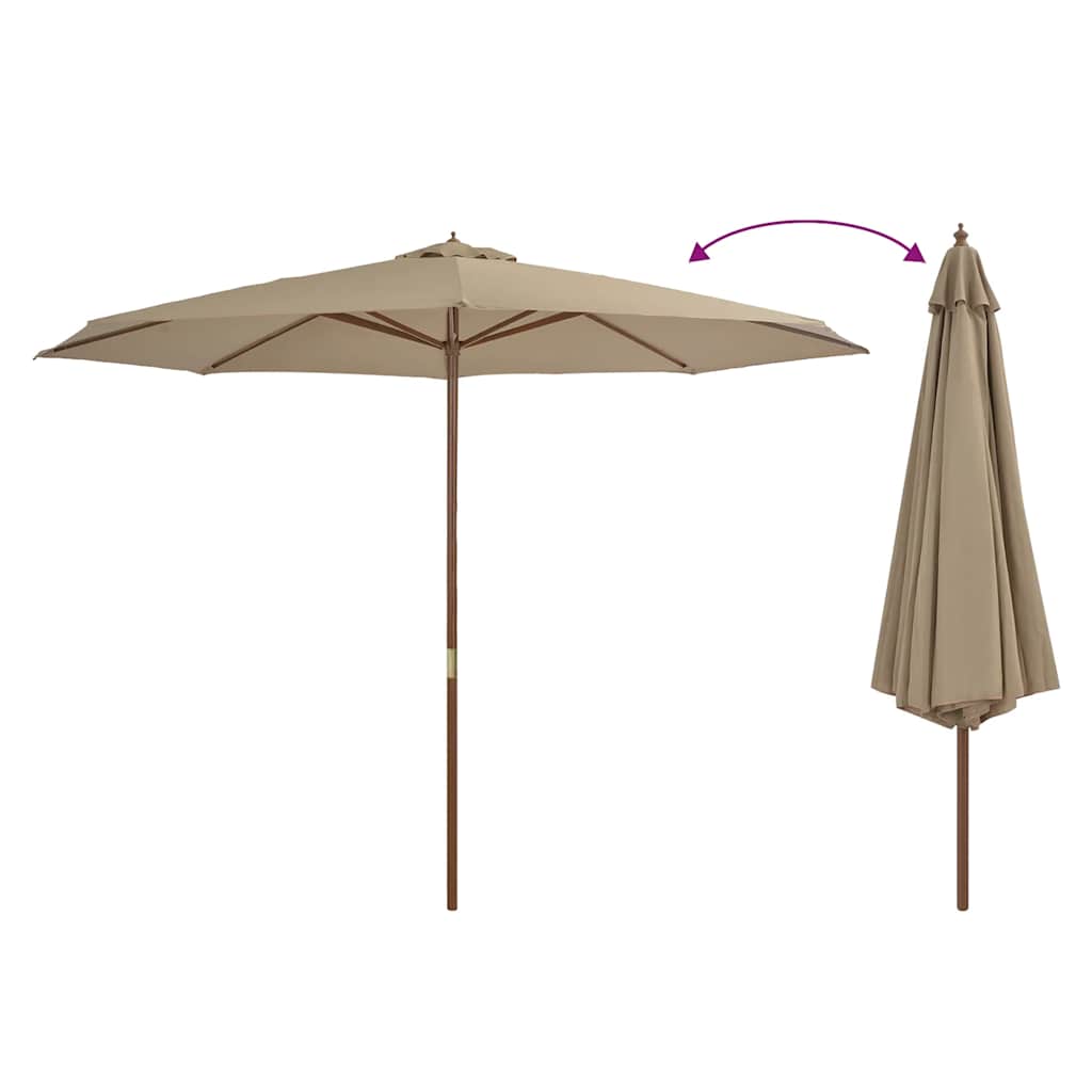 Parasol vidaxl avec poteau en bois 350 cm taupe