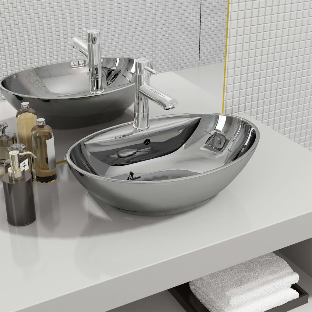Vidaxl Washingin avec atterrissage 58,5x39x21 cm en céramique argent couleur