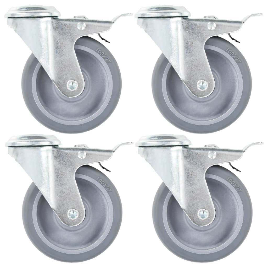 Roulettes pivotantes Vidaxl avec trous de boulons et doubles freins 4 pcs 100 mm