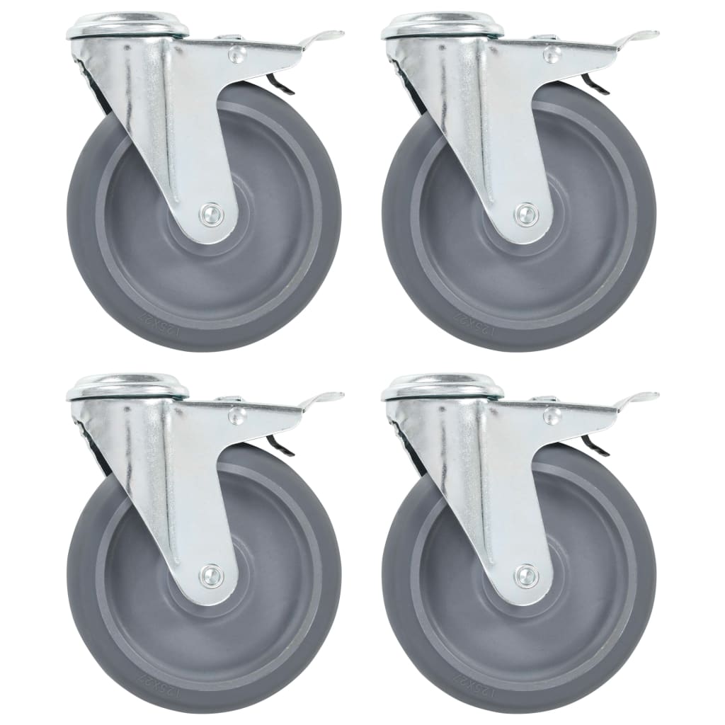 Roulettes pivotantes Vidaxl avec trous de boulons et doubles freins 4 pcs 125 mm