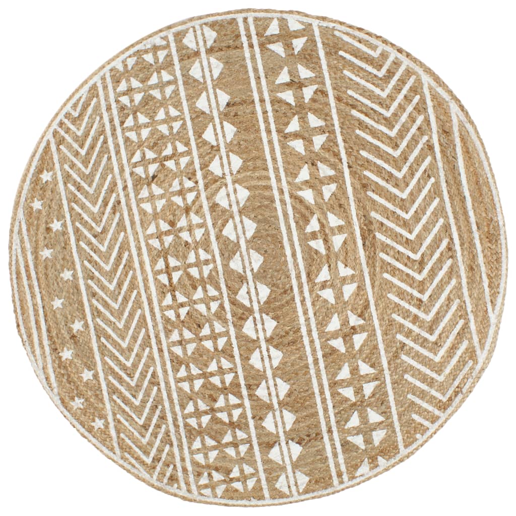 Tapis VidaXL fait main avec imprimé blanc 90 cm jute