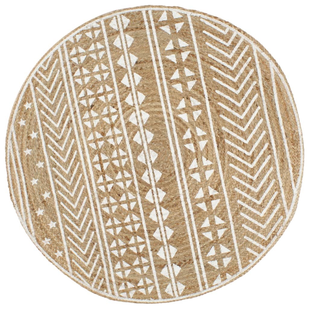 Tapis VidaXL fait main avec imprimé blanc 120 cm jute
