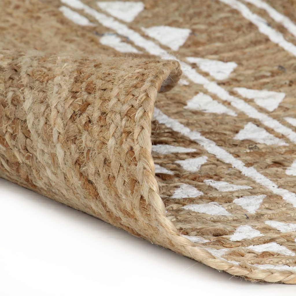 Tapis VidaXL fait main avec imprimé blanc 120 cm jute