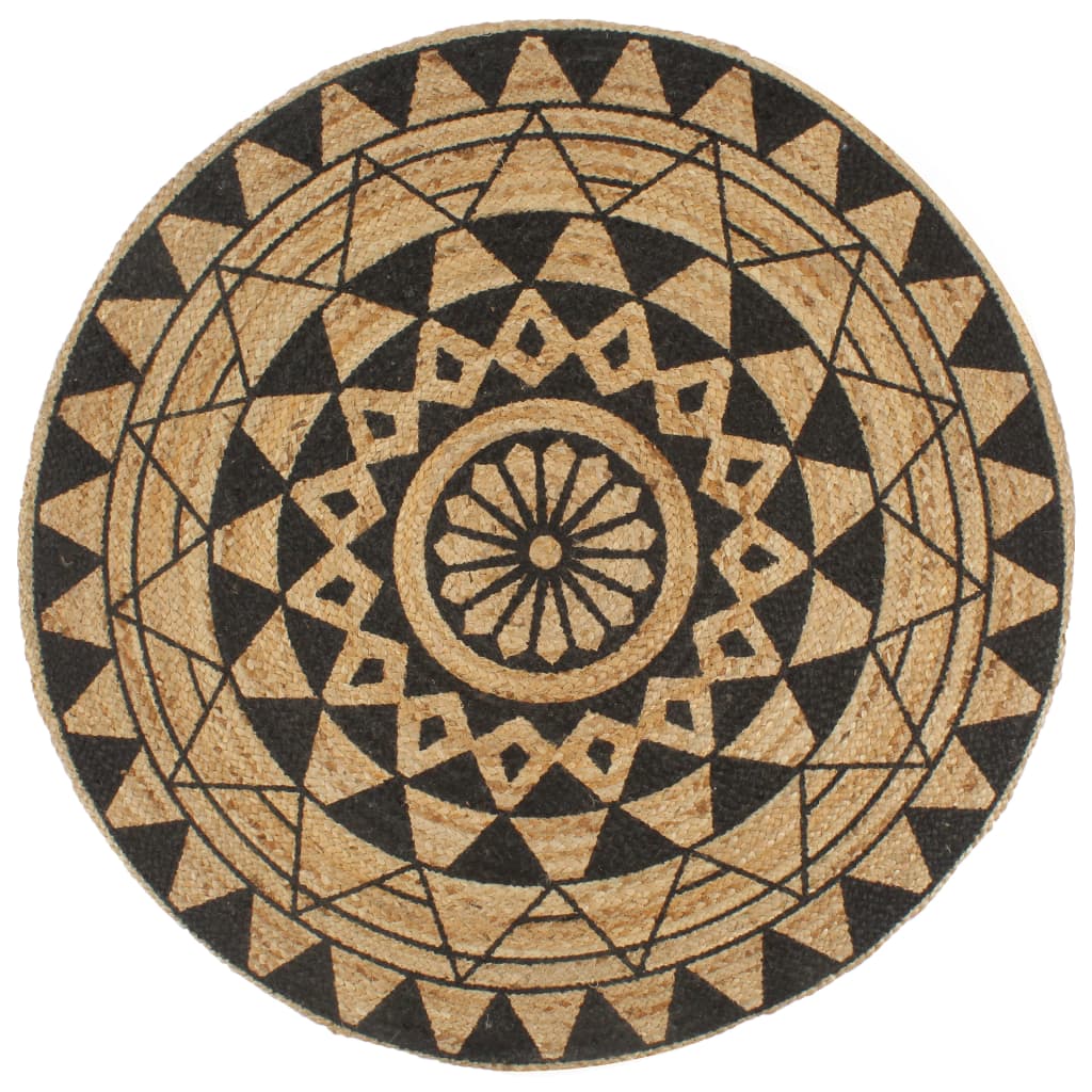 Vidaxl tapis fait à la main avec imprimé noir 120 cm jute