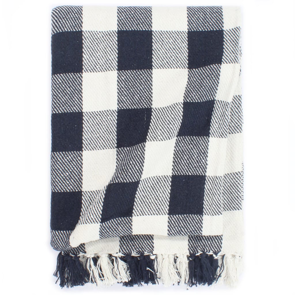 VidaXL Plaid à carreaux 220x250 cm coton bleu marine
