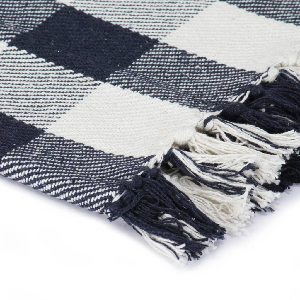 VidaXL Plaid à carreaux 220x250 cm coton bleu marine