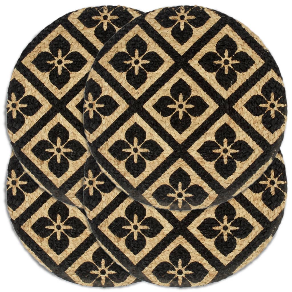 VidaXL sets de table 4 pcs rond 38 cm jute noir