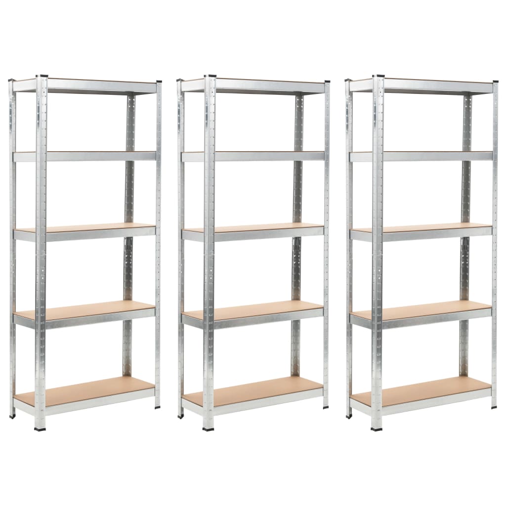 Rack de stockage Vidaxl 5 couches 3 st en acier et en argent en bois transformé de couleur