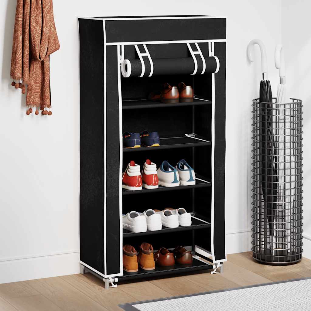 Armoire à chaussures vidaxl avec couvercle 58x28x106 tissu noir